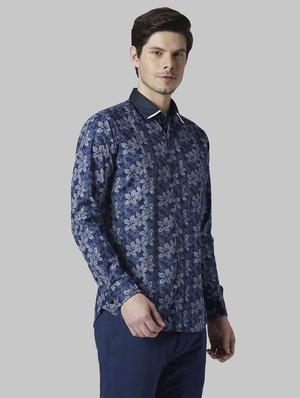navy blue floral formal shirt - 17802267 - Standard Image - 2