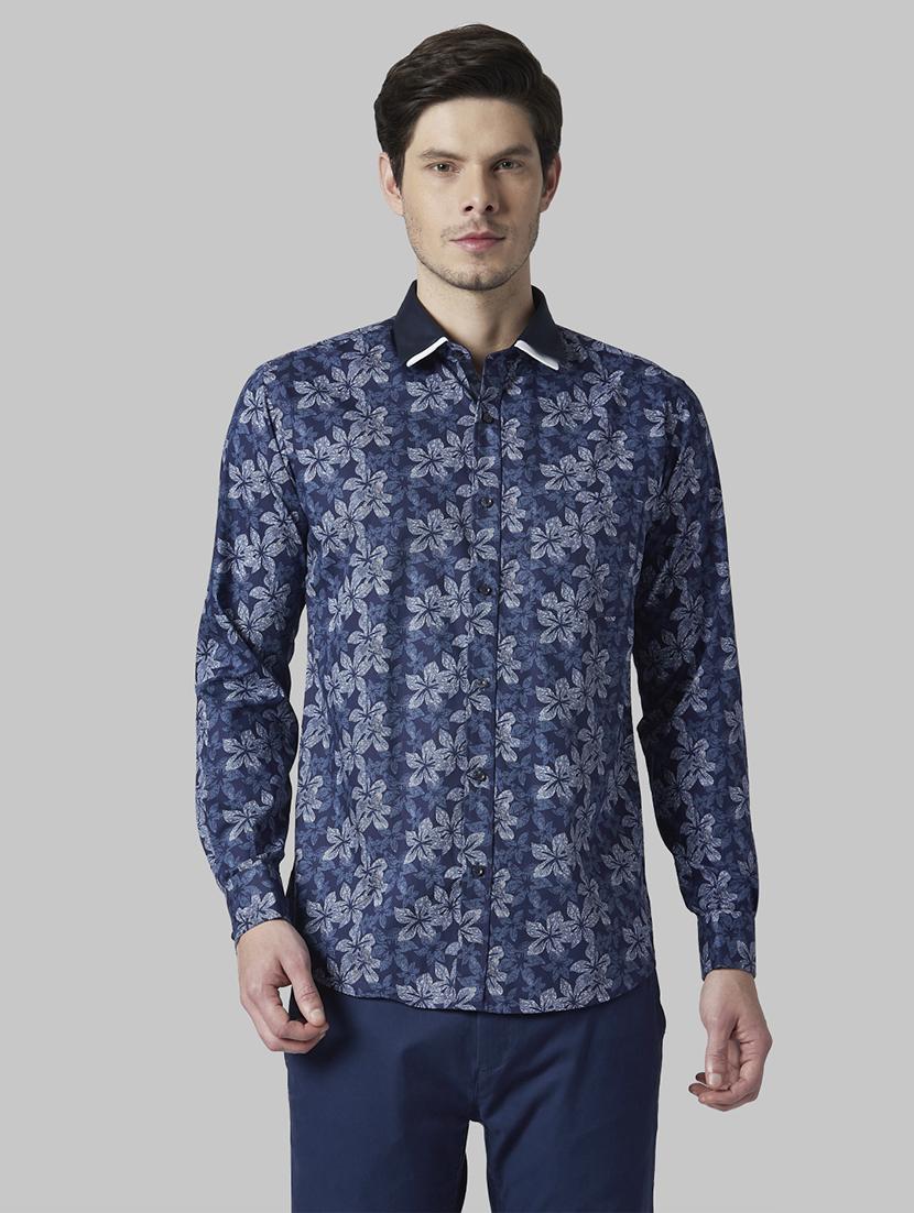 navy blue floral formal shirt - 17802267 - Zoom Image - 1