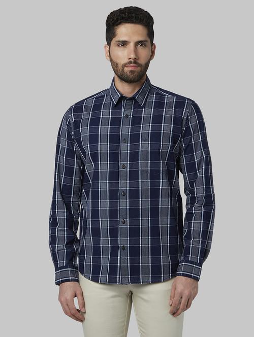 navy blue checkered casual shirt - 17802415 - Very Small Image - 1