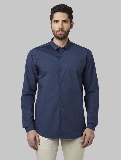 navy blue striped casual shirt - 17802448 - Standard Image - 1