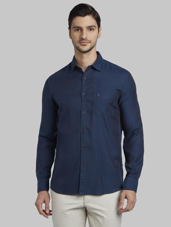 navy blue solid casual shirt - 17803698 - Zoom Image - 1