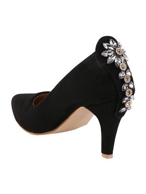 black synthetic slip on pumps - 17805786 - Standard Image - 2