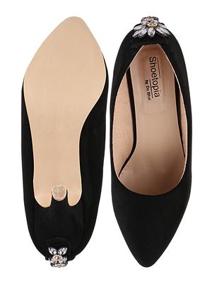 black synthetic slip on pumps - 17805786 - Standard Image - 3