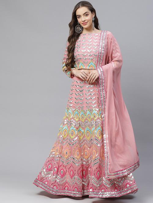 pink georgette aline lehenga - 17805970 - Standard Image - 1