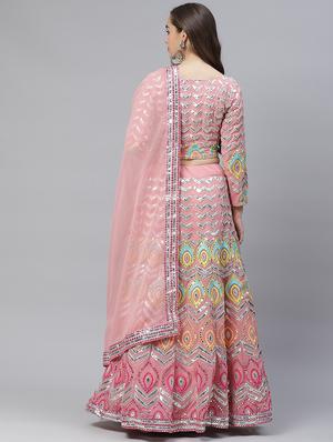 pink georgette aline lehenga - 17805970 - Standard Image - 3
