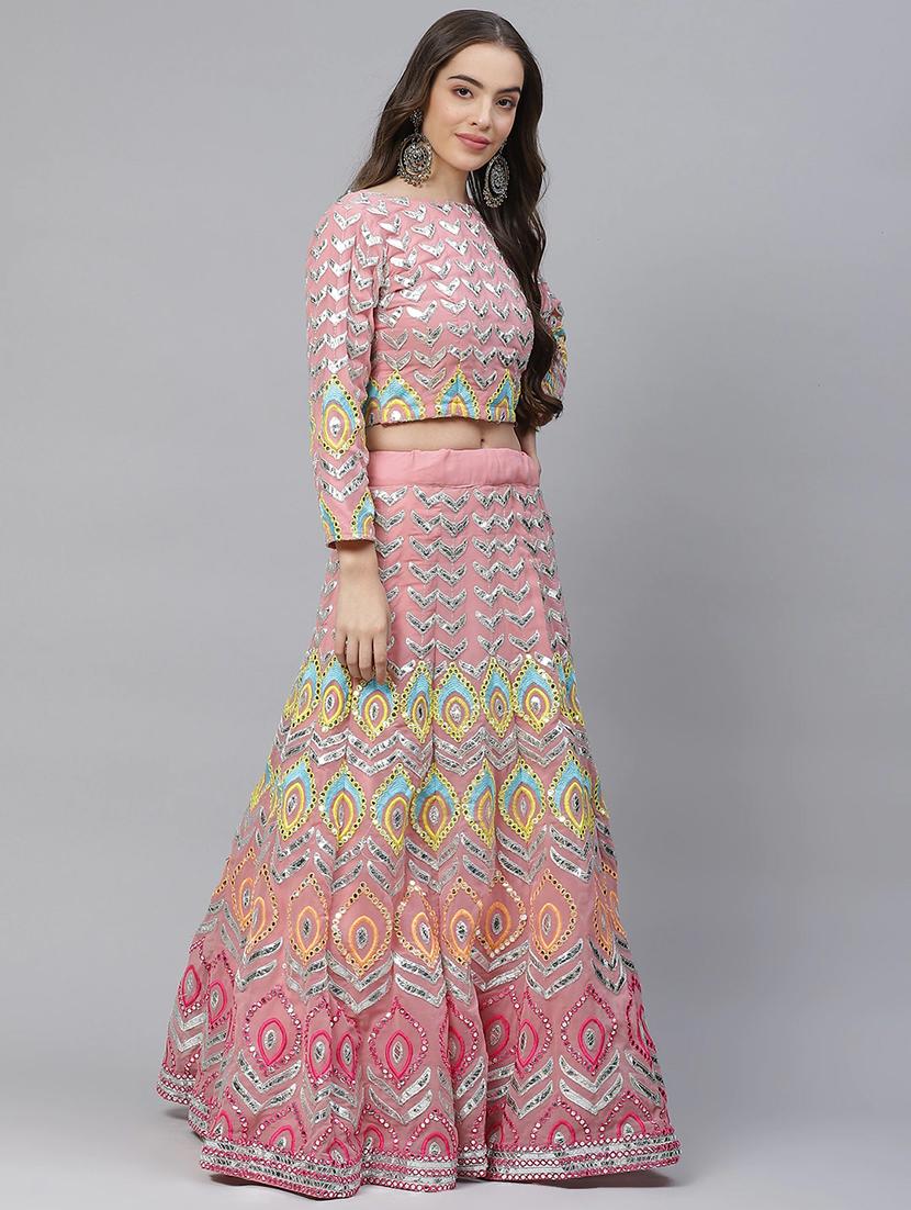 pink georgette aline lehenga - 17805970 - Zoom Image - 2