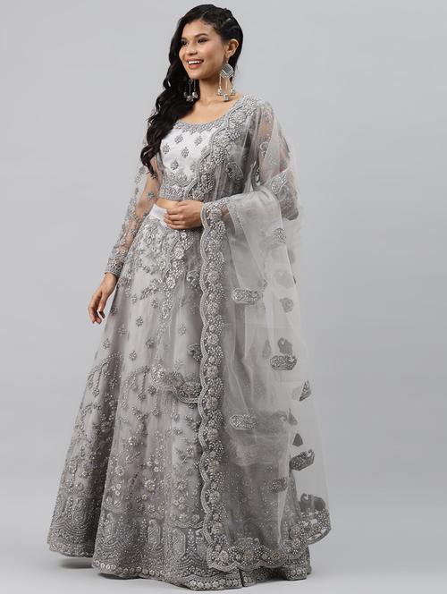 grey net aline lehenga - 17806017 - Standard Image - 1