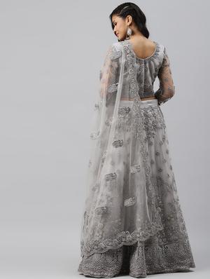 grey net aline lehenga - 17806017 - Standard Image - 3
