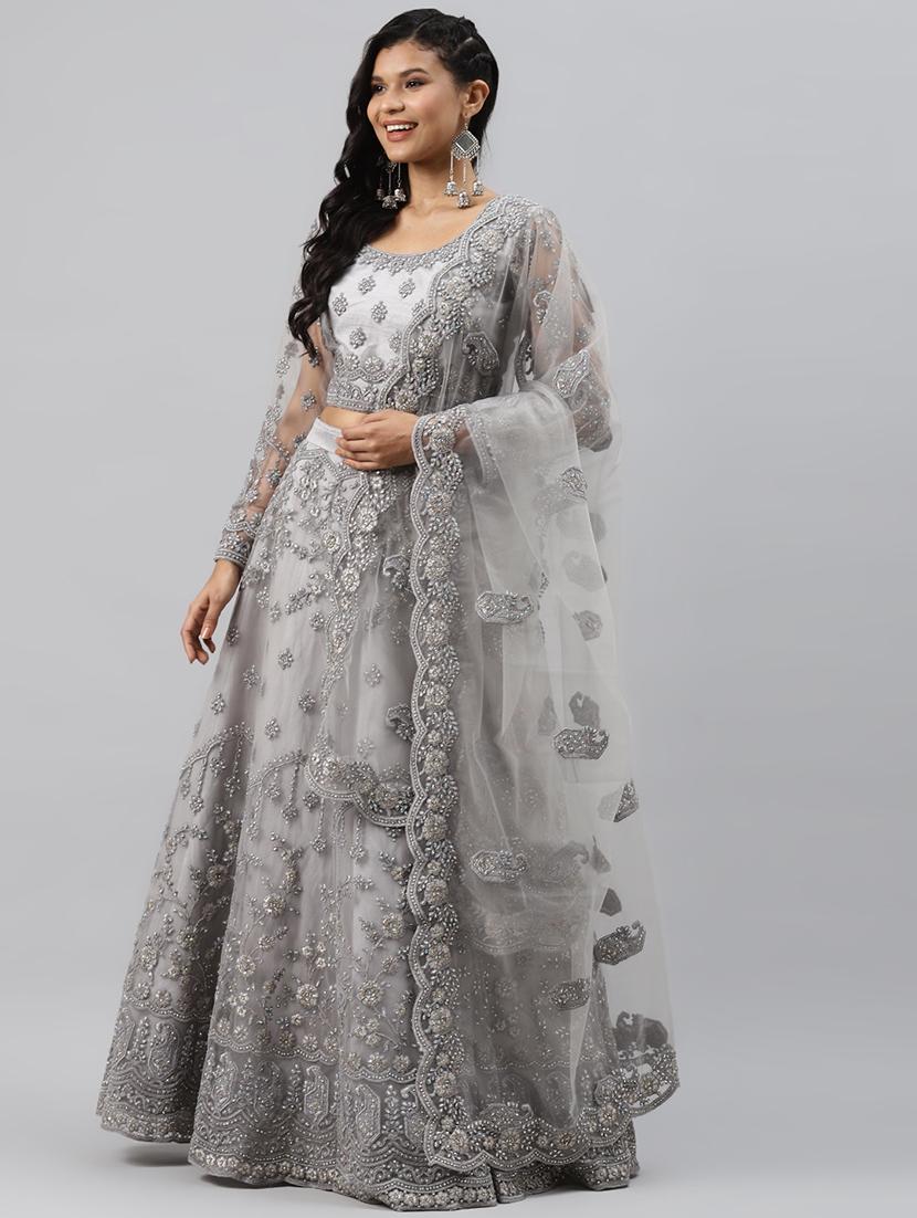 grey net aline lehenga - 17806017 - Zoom Image - 1