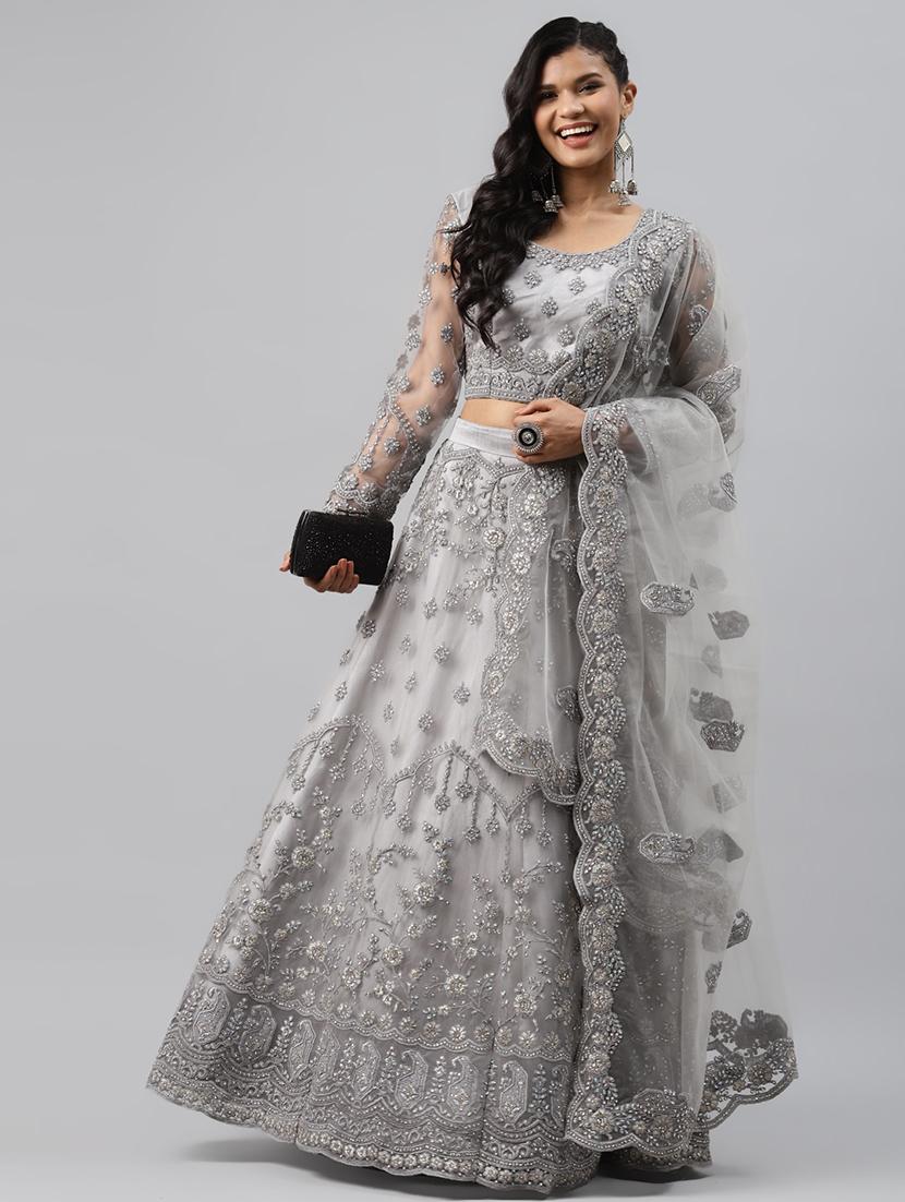 grey net aline lehenga - 17806017 - Zoom Image - 2
