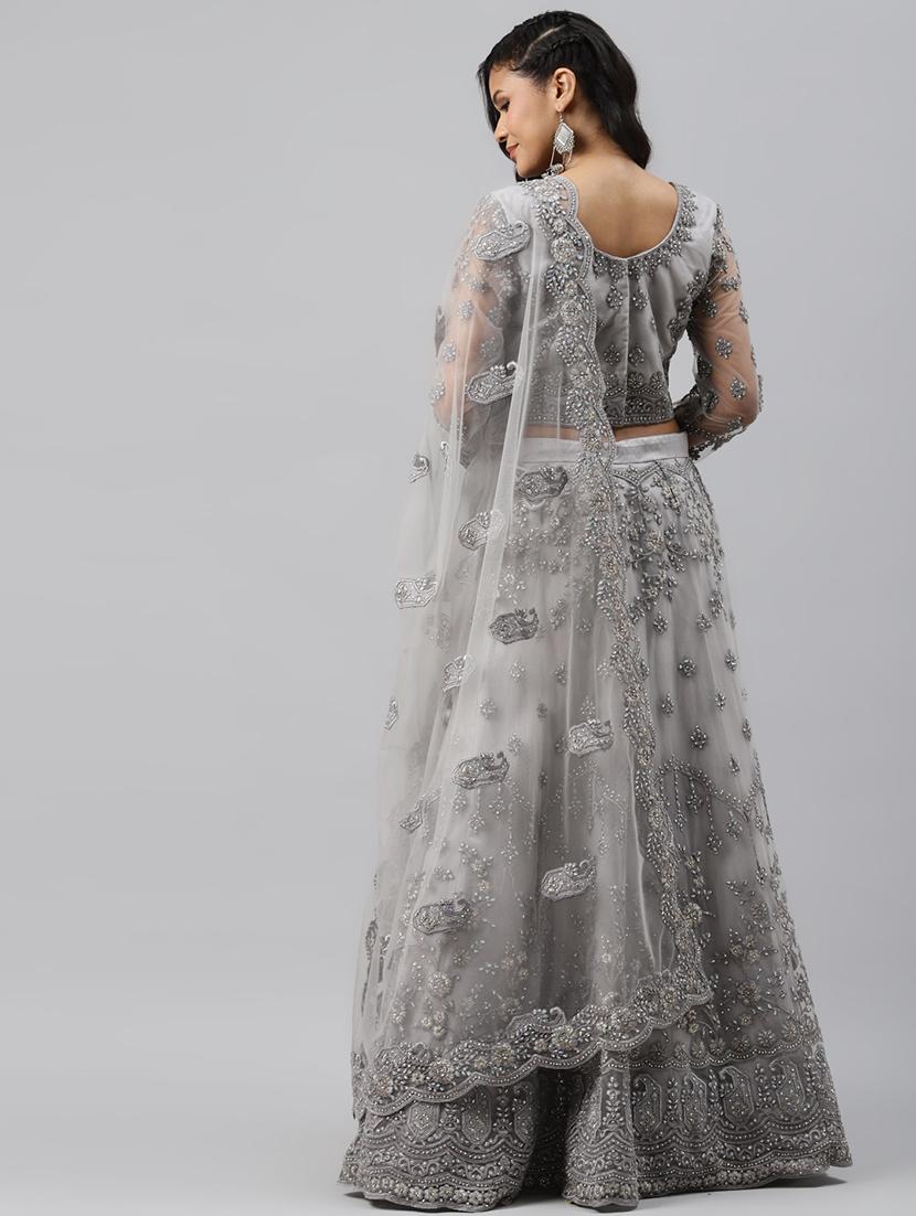 grey net aline lehenga - 17806017 - Zoom Image - 3