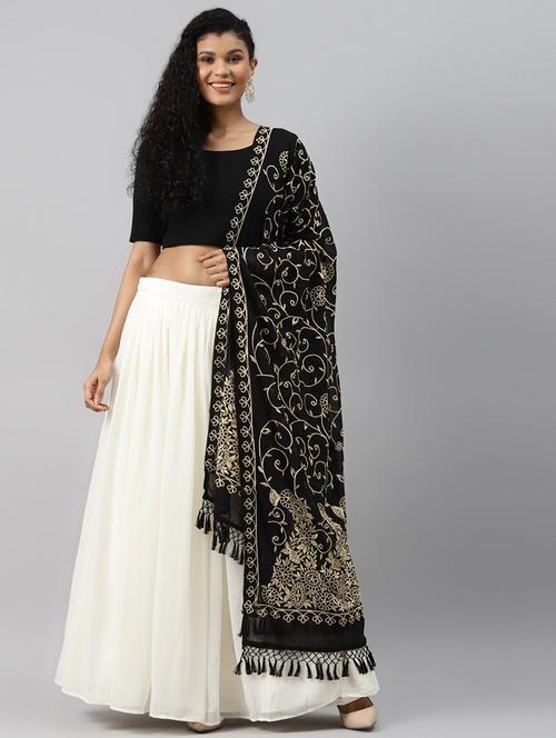 off white poly georgette aline lehenga - 17806030 - Standard Image - 1