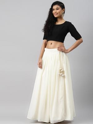 off white poly georgette aline lehenga - 17806030 - Standard Image - 3