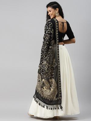 off white poly georgette aline lehenga - 17806030 - Standard Image - 4