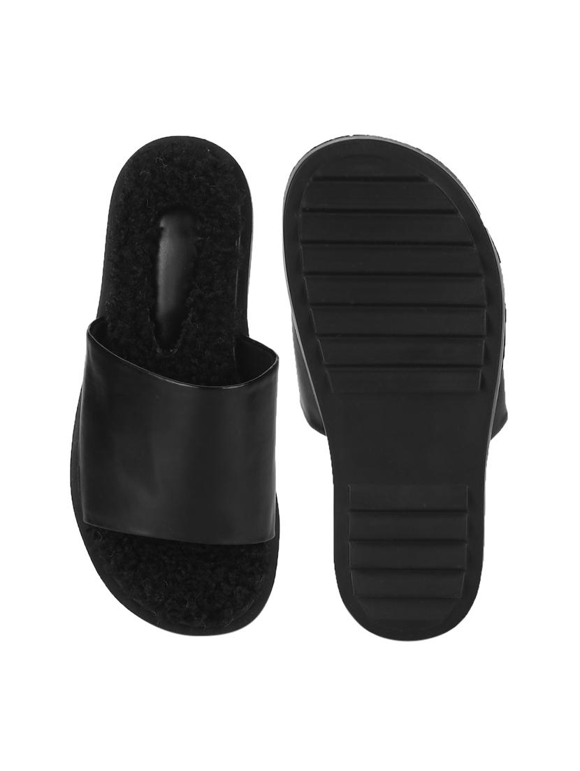 black pu slides flip flops - 17806872 - Zoom Image - 4