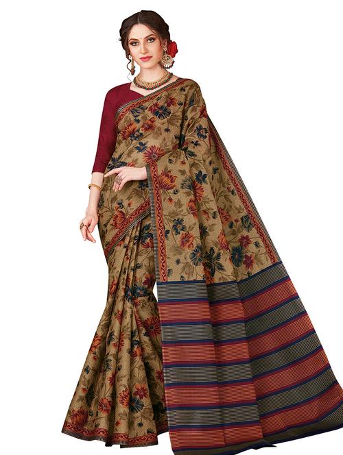 beige cotton printed saree with blouse - 17808434 - Standard Image - 1