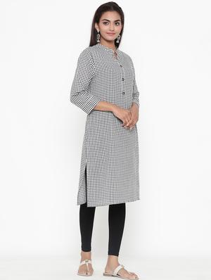 white checked straight kurta - 17809294 - Standard Image - 2