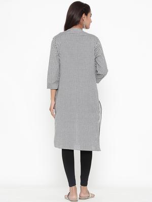 white checked straight kurta - 17809294 - Standard Image - 4