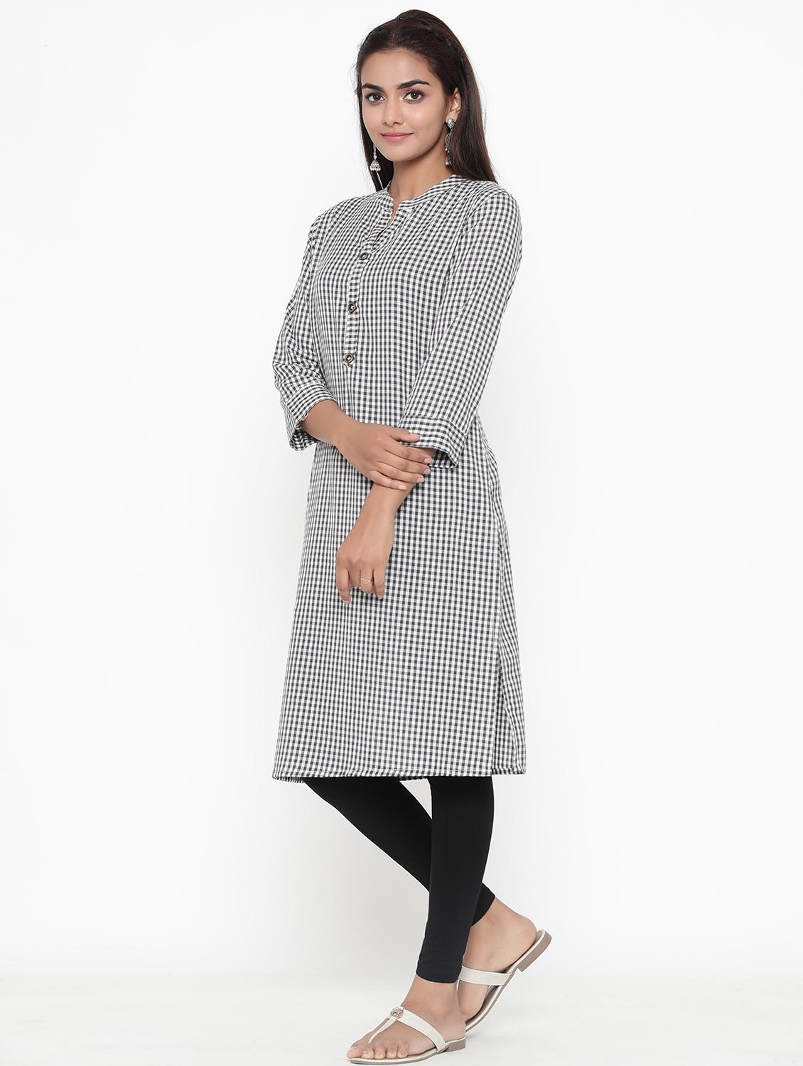 white checked straight kurta - 17809294 - Zoom Image - 3