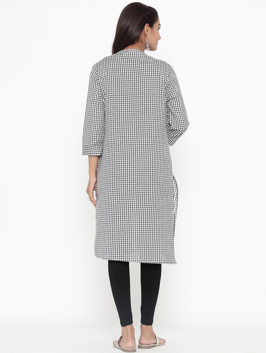 white checked straight kurta - 17809294 - Zoom Image - 4