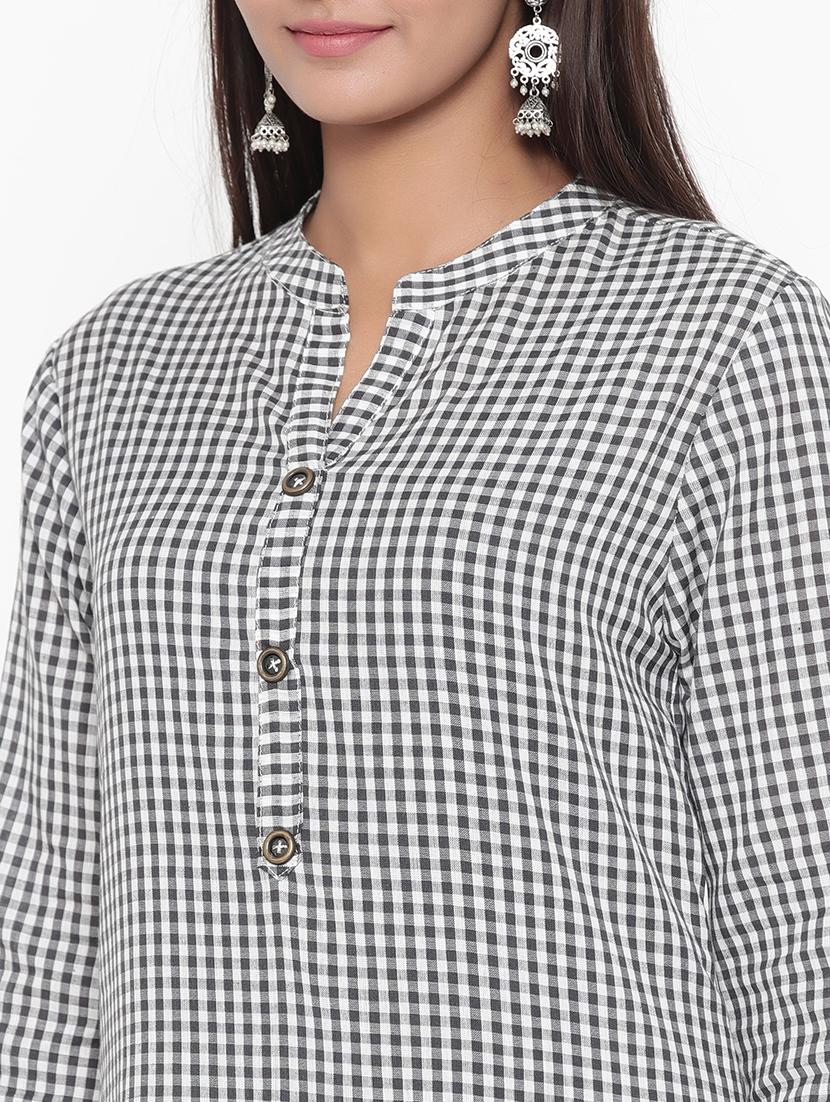 white checked straight kurta - 17809294 - Zoom Image - 5