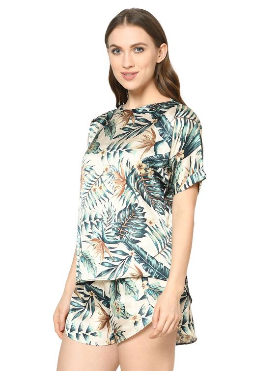 round neck tropical nightwear shorts set - 17809321 - Zoom Image - 2