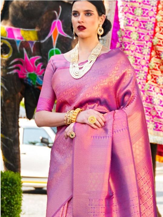 purple color kanjeevaram silk saree for - 17809433 - Zoom Image - 3