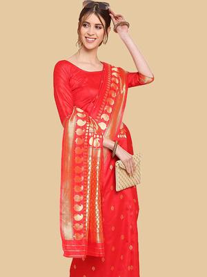 red color banarasi silk saree for - 17809442 - Standard Image - 2