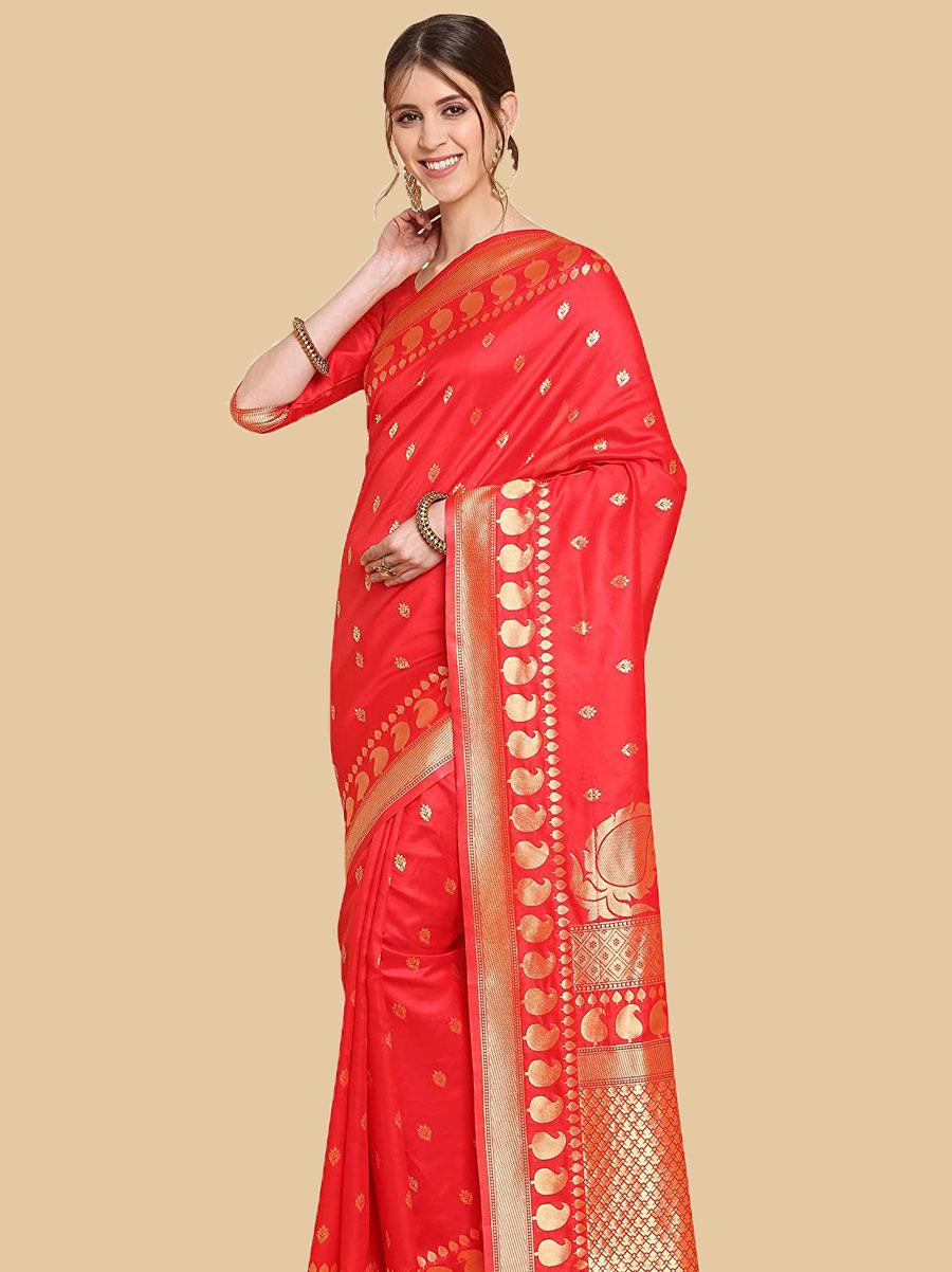red color banarasi silk saree for - 17809442 - Zoom Image - 1