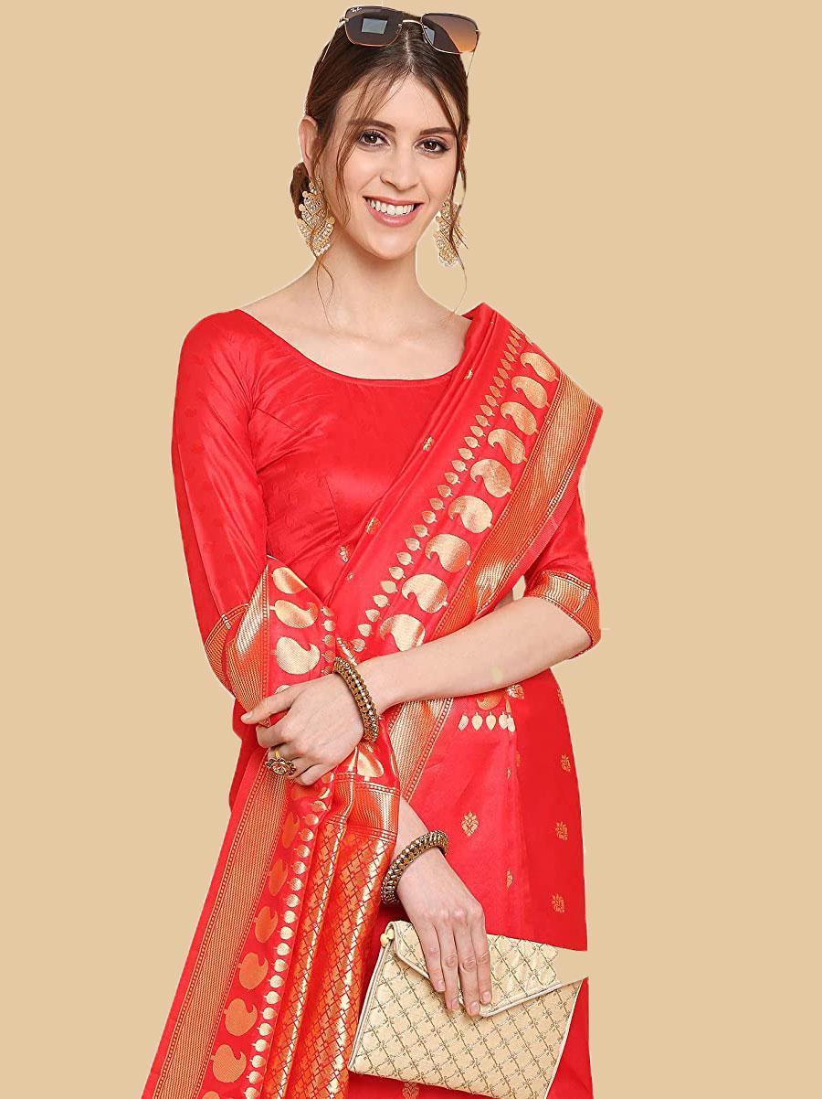 red color banarasi silk saree for - 17809442 - Zoom Image - 3