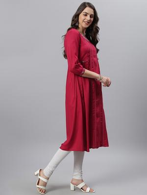 maroon rayon aline kurta - 17810228 - Standard Image - 3