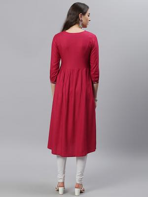 maroon rayon aline kurta - 17810228 - Standard Image - 4