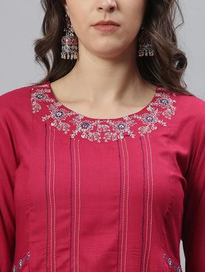 maroon rayon aline kurta - 17810228 - Standard Image - 5