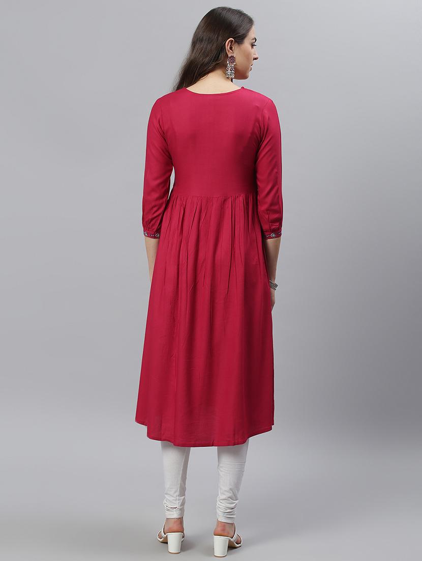 maroon rayon aline kurta - 17810228 - Zoom Image - 4