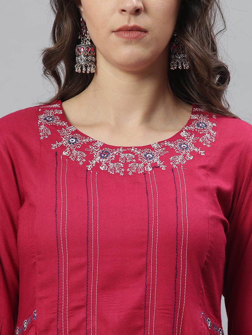 maroon rayon aline kurta - 17810228 - Zoom Image - 5
