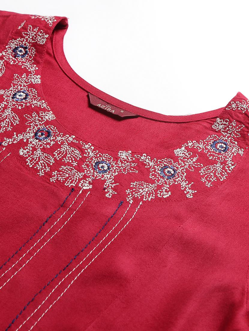 maroon rayon aline kurta - 17810228 - Zoom Image - 6