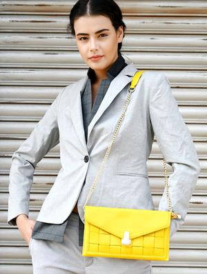 yellow leather regular clutch - 17810880 - Standard Image - 5