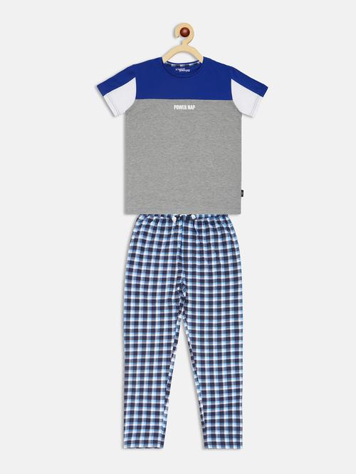 round neck color block nightwear pajama set - 17811176 - Standard Image - 1
