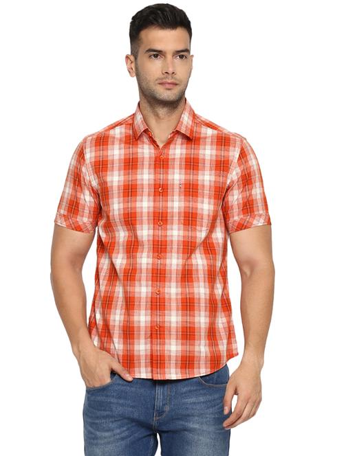 orange checkered casual shirt - 17812212 - Standard Image - 1