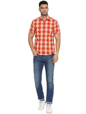 orange checkered casual shirt - 17812212 - Standard Image - 4