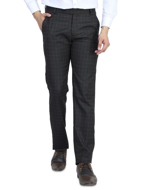 brown checkered flat front formal trouser - 17812909 - Standard Image - 1