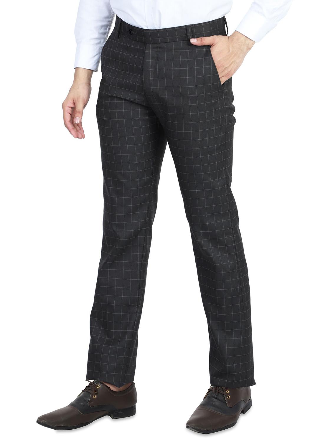 brown checkered flat front formal trouser - 17812909 - Zoom Image - 2