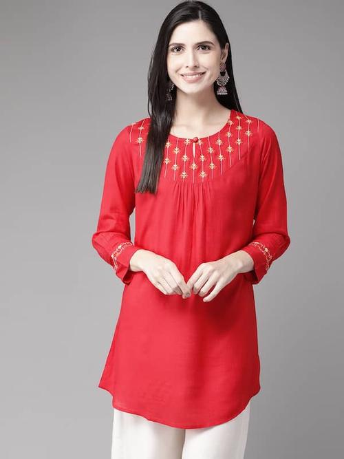 red cotton kurta - 17813048 - Standard Image - 1