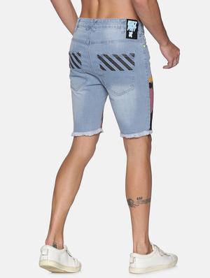 blue printed denim shorts - 17813702 - Standard Image - 3