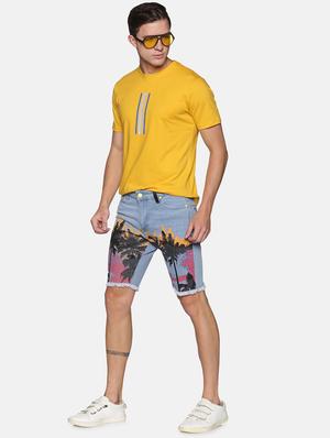 blue printed denim shorts - 17813702 - Standard Image - 4