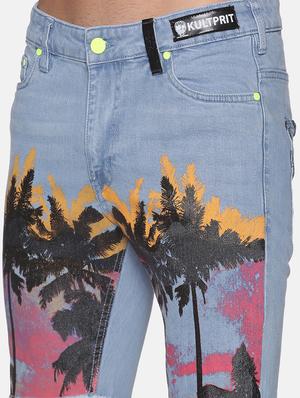 blue printed denim shorts - 17813702 - Standard Image - 5