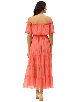 off shoulder solid maxi dress - 17813793 - Standard Image - 3