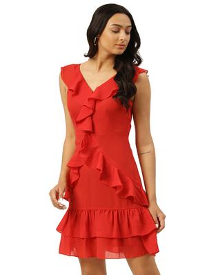 v-neck solid ruffle dress - 17813794 - Standard Image - 2