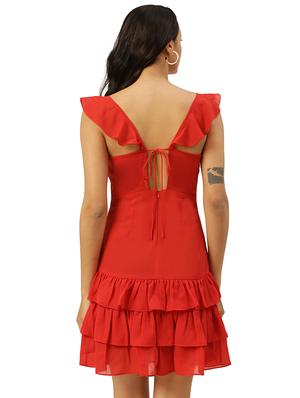 v-neck solid ruffle dress - 17813794 - Standard Image - 3