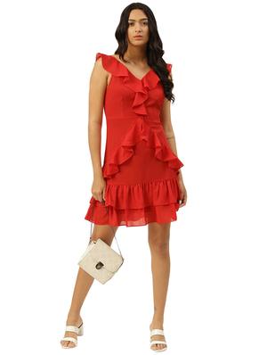 v-neck solid ruffle dress - 17813794 - Standard Image - 4